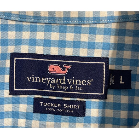 Vineyard Vines Men's Dress Shirt L Blue White Plaid Tucker Preppy College - Picture 8 of 15